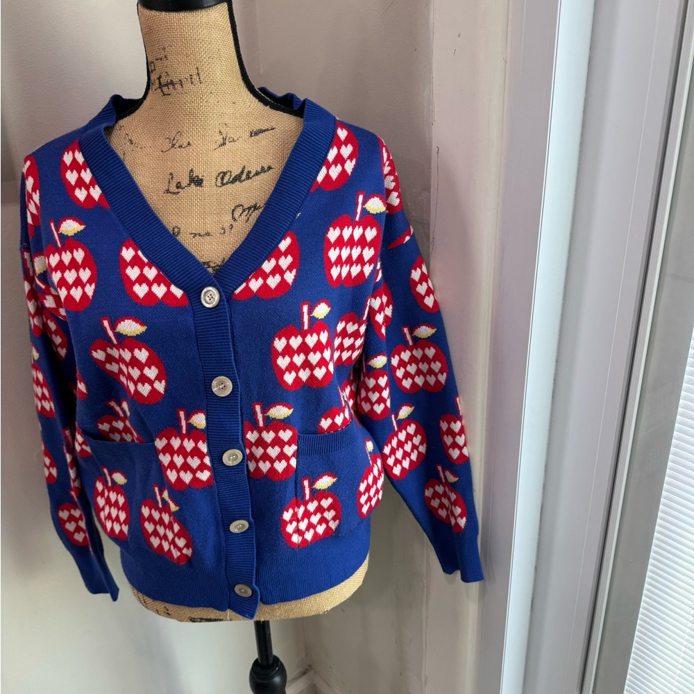 Gucci Blue and Red Apple Pattern Cardigan